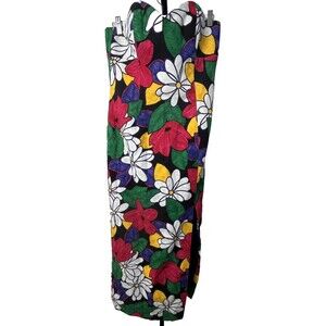Strapless Dress Midi Sheath Colorful‎ High Slit Mod Flower Power Black 14 Retro